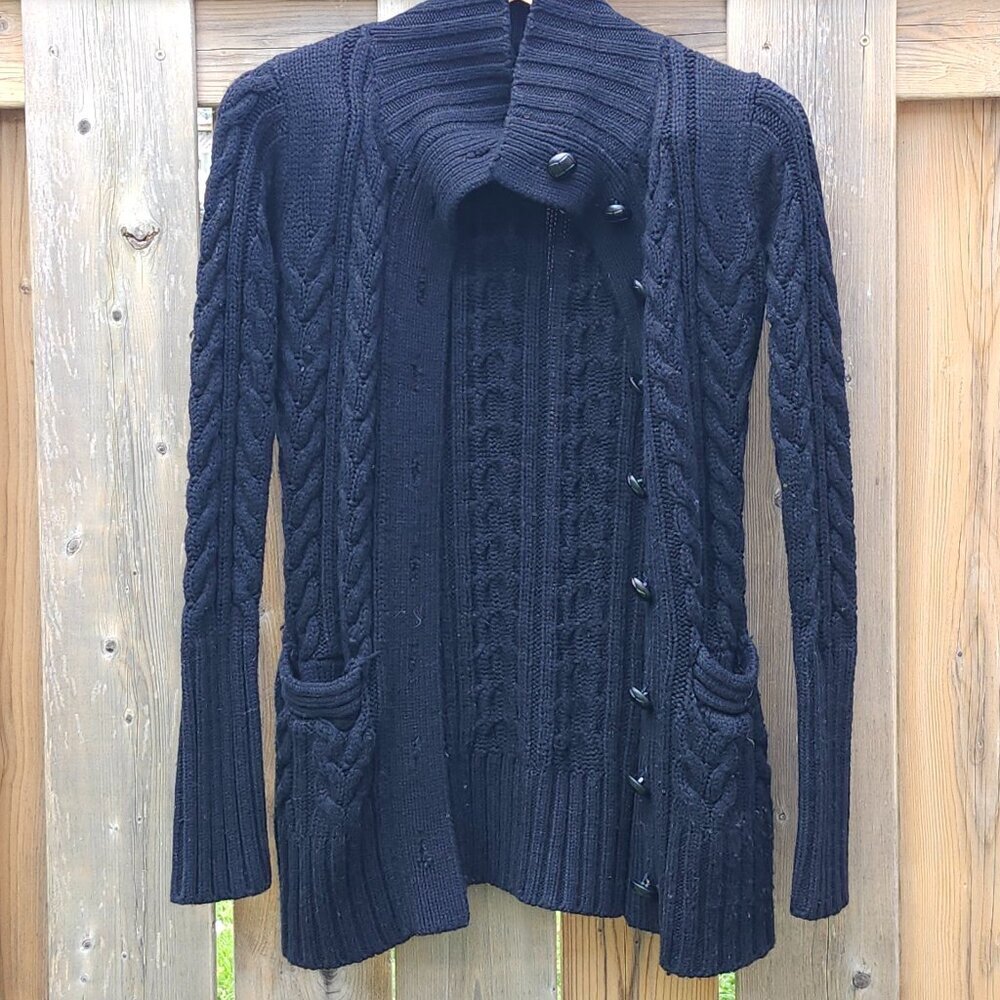 COSTA BLANCA KNIT Button Up Turtleneck Sweater Black Women's Size Small Cardigan